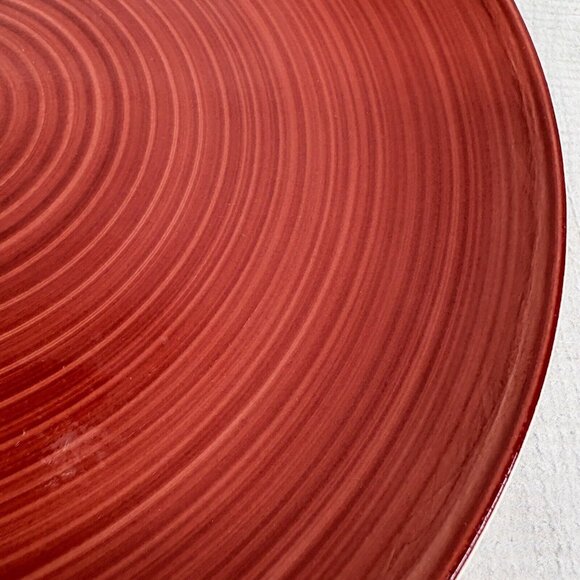 Dover & York RINGS SWIRL Circles Rust Red Stoneware Coupe Dinner Plates Set of 4 - Picture 16 of 16
